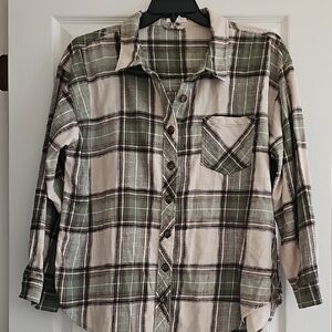 Maurices Green and Cream Plaid Flannel Shirt